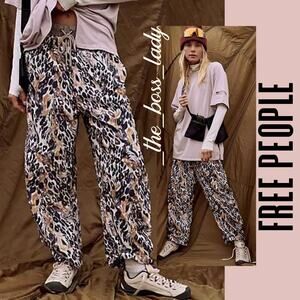 Free People Leopard Print Track Pants in Black, Cream & Tan